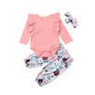 3PCS Newborn Kids Baby Girl Sweatshirt BodysuitPants Headband Floral Outfit Set