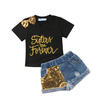 Fashion Baby Girl Kid Bowknot T-shirt TopsSequin Denim Shorts Pants Clothes UK