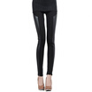 Korean Sexy Women Leggings PU Leather Patchwork Stretchy Elastic Waist Trousers Tights One Stripe