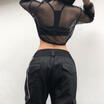Autumn Women Crop Top Ladies Mesh Hoodie Fishnet Long Sleeve T Shirt Sweatshirt