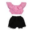 US Kids Baby Girl Clothes Summer Off Shoulder Crop Top TankShort Pants Outfits