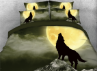 3D Wolf Howl under Moonlight Printed 4-Piece Bedding Sets