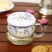 Evergreen three-piece ceramic tea through the filter liner bubble cup heat-resistant glass flower cup cup office cup with lid 3GIT5630