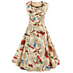 Sweetheart Neck Flower&Bird Swing Retro Dress