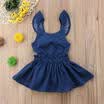 2Pcs Infant Baby Girls Backless Rompers Jumpsuit Strap Denim Skirt Outfits Set
