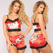 2pcs Womens Sexy Satin Lace Sleepwear Babydoll Lingerie Nightdress Pajamas Set
