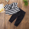 Fashion Toddler Kids Girl Off Shoulder Striped Tops Flower Pants Clothes Outfits