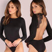 Women Ribbed Jumpsuit Bodycon Bodysuit Leotard Top Blouse Long Sleeve TShirt NEW