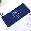 Canvas Zip Pencil Case Blue Girls Cosmetic Bag School Uni Travel Stationery