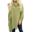 xsby Women Autumn High Collar Black&White Diagonal Stripes Tassel Cloak Shawl Sweater