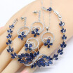New Dark Blue Semi-precious 925 Silver Jewelry Sets For Women Wedding Earrings Bracelet Rings Necklace Pendant