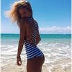 Sexy Womens Swimwear One Piece Swimsuit Monokini Striped Padded Bikini Bathing