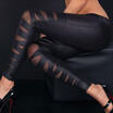 Women Mesh Sheer Legging High Waist See Through PU Skinny Pencil Pants Trouser