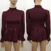 Womens Mock Neck Slim Fit OL Shirt Solid Long Sleeve Casual Blouse Tops T-shirt