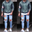 Men Stretchy Ripped Jeans Skinny Biker Jeans Destroyed Taped Slim Fit Denim Pant