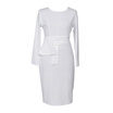 Spring Antumn New Style Womens Elegant Solid White O-Neck Business Stretch Bodycon Dress