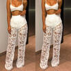 Sexy Women Crochet Lace Hollow Out Bell-bottoms Flared Trousers Casual Pants