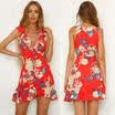 Boho Womens Holiday V Neck Frilled Mini Casual Summer Beach Floral Party Sunress