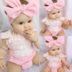 Newborn Baby Girl Rompers Bodysuit Lace Floral Jumpsuit Headband Outfits Sunsuit