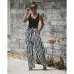 Summer Women Casual High Waist Drawstring Striped Wide Leg Long Pants Trousers