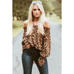 US Women Fashion Sexy Off Shoulder Leopard Print Tops Puff Long Sleeve Loose Top