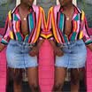 Women V Neck Long Sleeve Stripes Career Shirt Loose Plus Blouse Top Size S-2XL