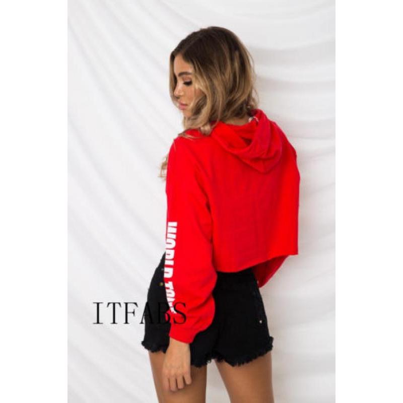 Womens Casual Hoodie Long Sleeve Sweatshirt Sweater Crop Top Pullover Tops AU