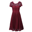 High Quality Vintage Tunic Sexy Lace Female Robe Casual Rockabilly Short Cap Sleeve V-Back Swing Summer A Line Dresses