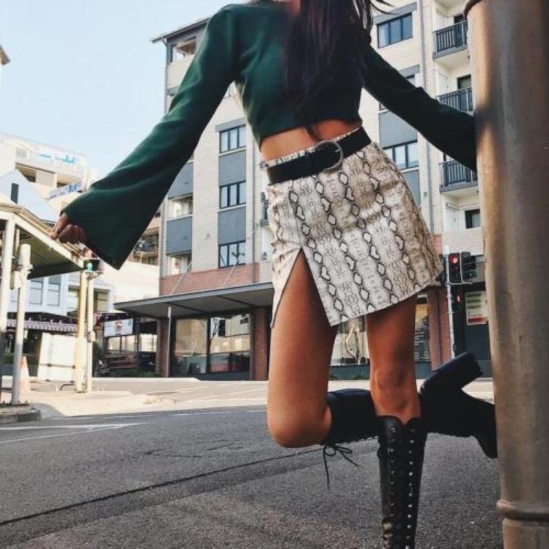 New Women Snake Print Short Mini Skirt Split Skirts Club Party Wear Fashion