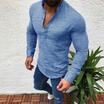 Mens Linen Flax Breathable T-Shirt Casual V-Neck Long Sleeve Shirt Tops Tees