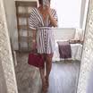 Womens Short Sleeve Striped Party V-Neck Bodycon Summer Beach T-shirt Dress