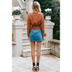 US Retro Womens Slim Fit Lace-up Corset Long Sleeve Sweater Tops Blouse