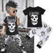 Skull Toddler Baby Kids Boys Clothes Set T-shirt Tops Long Pants Summer Outfits