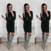 Fashion Women Evening Party Dress Summer Ladies Long Sleeve Pocket Mini Dress