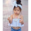 Newborn Kids Baby Girls Stripe Off Shoulder Blouse TopsBow Headband Set 2Pcs