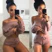Women Off Shoulder Long Sleeve Bodycon Party Short Romper Mini Playsuit Jumpsuit