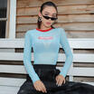 Womens Sheer Mesh Crop Top Girls Long Sleeve Crew Neck Plain Stretch T Shirt