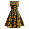 Sunflower Print Self-Tie Vintage Tea Dress