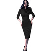 New Style Spring Autumn Elegant Women Butterfly Bow O Neck 34 Sleeve Formal Work Bodycon Office Sheath Shift Pencil Dress
