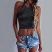 Women Striped Boho Strappy Bustier Bra Cami Vest Crop Top Bralette Blouse Shirt