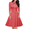 Womens Seven-Cent Sleeve Plaid Big Bow Fashion Big Swing Dress