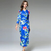 Retro V-Neck Long Sleeve Printed Long Dress