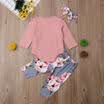 Newborn Kids Baby Girls Flower Top Romper Long Pants Headband Outfits Clothes UK