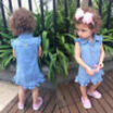 UK Toddler Kids Baby Girls Denim Shirt Ruffle Sleeveless Dress Sundress Clothes