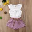 3PCS Toddler Baby Kids Girls Chiffon Bow T-Shirt TopsShorts Pants Outfits Set