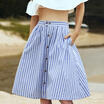 New Women A-Line Stripe Single-Breasted High Waist Skater Flared Skirt Dress CA
