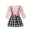 Plaid Toddler Baby Girls Tops T-shirt Suspender Skirt Dress Outfits Clothes AU