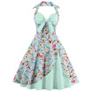 Halter Neck Floral Pin Up A Line Dress