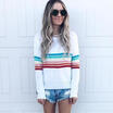 New Women Lady Long Sleeve Loose O Neck Striped Print Blouse Casual Top T shirt