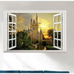 3D Castle Tower Window View Removable Wall Stickers Art Vinyl Decal Decor Mural